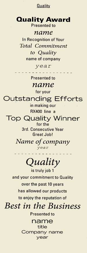 Quality award phrases